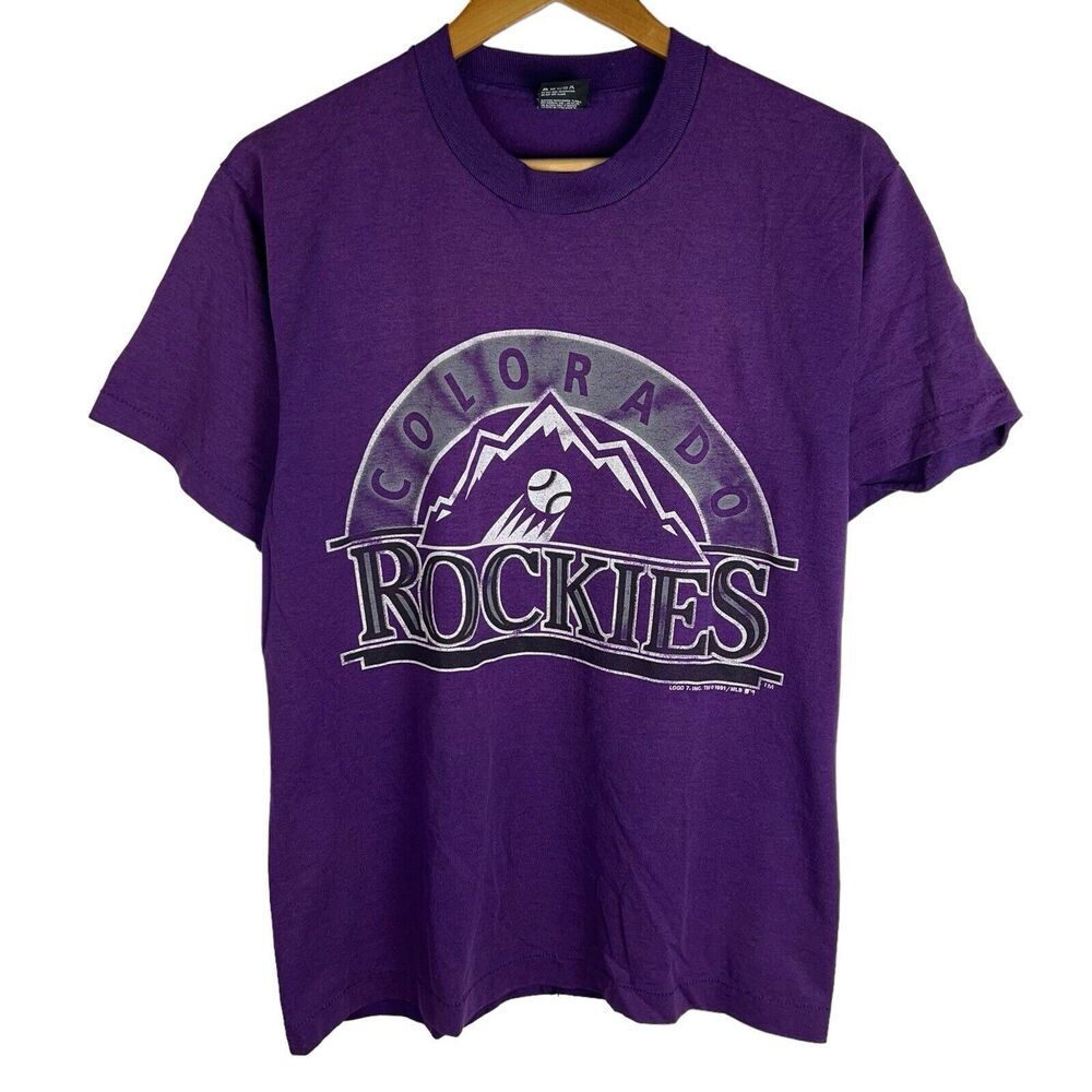 Vintage 90s Colorado Rockies Shirt Mens L Purple MLB Baseball Logo USA Logo 7